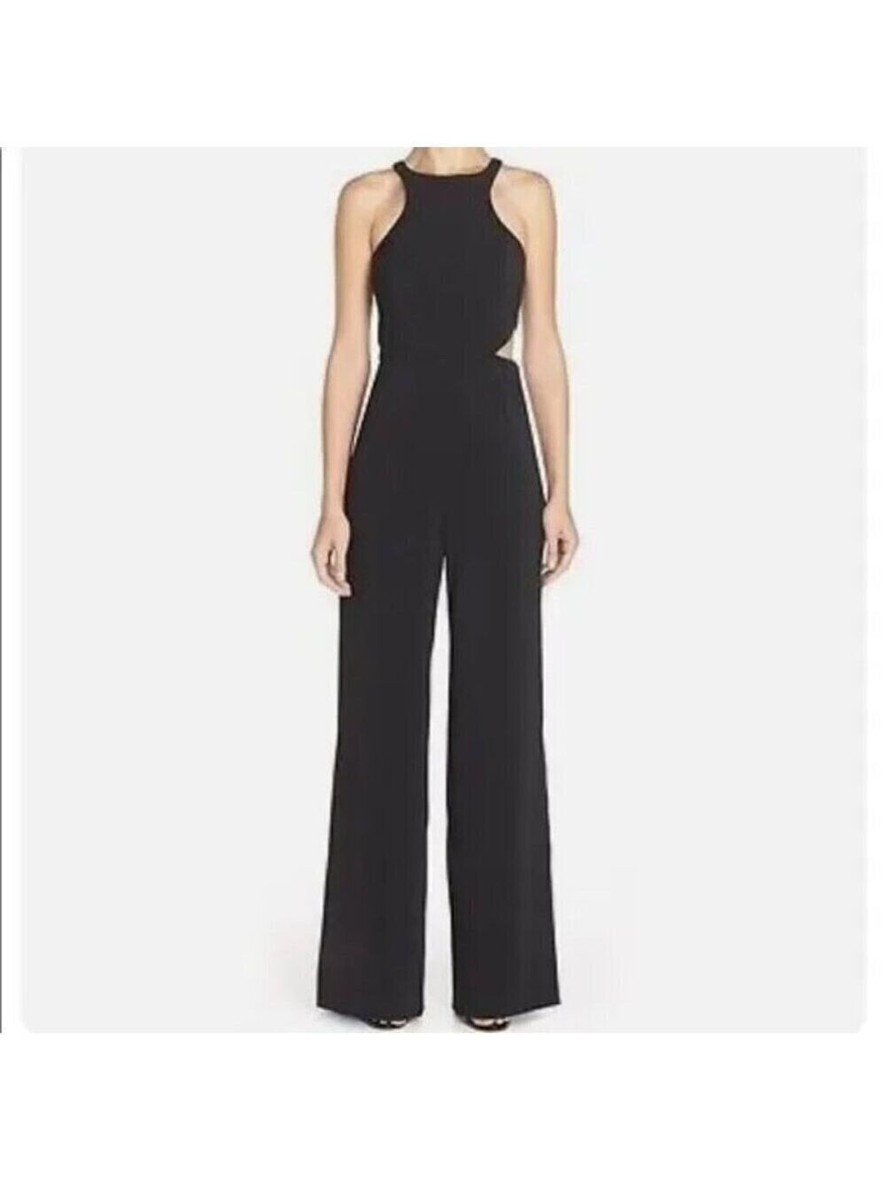 Jay Godfrey Wide Leg Jumpsuit Black Side Cutout Womens Size 8 Sophisticated EUC